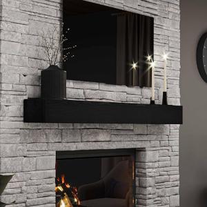 BoscoMondo 6.7" Thick Rustic Fireplace Mantel Shelf- Pine Wood - Wall Decor, Mounted Farmhouse Shelving (Grey, 66 Extra Thick) (Deep Black)