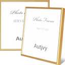 5x5 Picture Frame Set of 2, Matte Gold Modern Simple Thin Aluminum Metal Photo Frames with HD Real Glass, Display for Tabletop and Wall Collage, 2 Pack