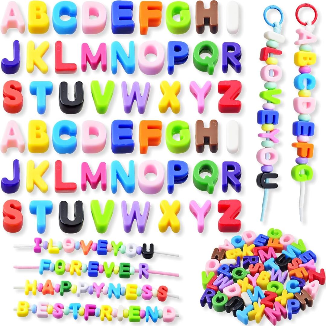 Large Letter Beads 52 Pcs Paracord Beads Acrylic Colorful Bubble Big Alphabet Bead Large Hole Chunky Letter Bead for Keychains Bag Charm Kit Phone Chains Bracelets Necklaces Shoelaces