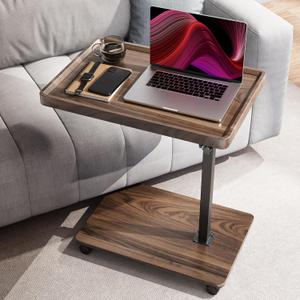 Large C-Shaped End Table, Swivel TV Tray, Couch Side Table Wood