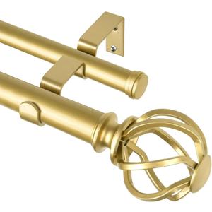 KAMANINA Gold Double Curtain Rod 36 to 72 Inches (3-6 Feet) Window Telescoping Drapery Rods, 1 Inch Heavy Duty Curtain Rods for Windows, Twisted Cage Ends, Fewer Rods, Easier Install