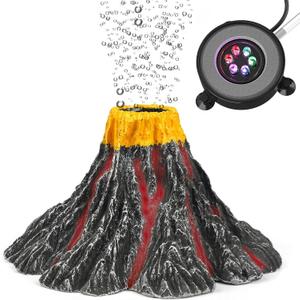 Uniclife Aquarium Volcano Ornament Kit Realistic Resin Volcanic Decoration with Air Stone Bubbler Colorful LED Light Decor for Fish Tank Landscape Addition and Oxygenation (Multicolor)