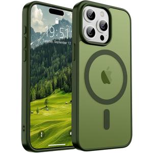 SUPFINE Magnetic for iPhone 15 Pro Max Case (Compatible with MagSafe) (Military Grade Drop Protection) Slim Translucent Matte Shockproof with Anti-Fingerprint Phone Case,Cangling Green