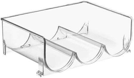 mDesign Stackable Plastic 3 Bottle Refrigerator Wine Rack - Kitchen Storage Organizer Holder for Storing Champagne, Wine, and Water Bottles - Stacking Wine Bottle Organizer for Fridge - Clear