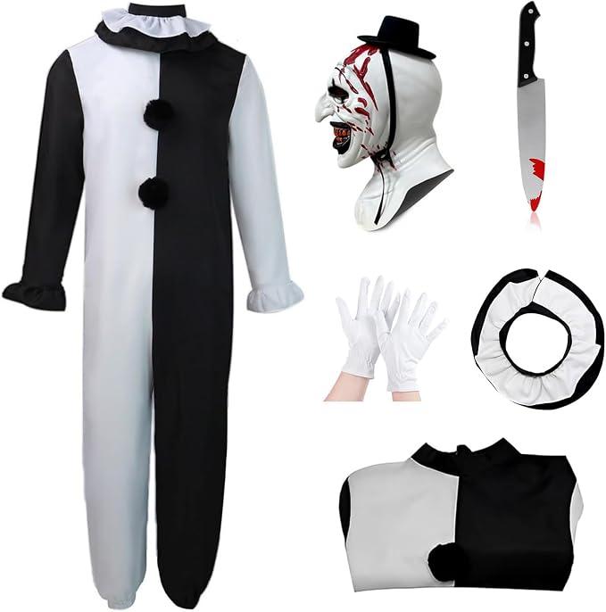 Xinxiaomeng Kids Art Clown Costume with Mask Scary Terrifying Costume Horror Killer Uniform Halloween Outfit Cosplay Props, Size 4 