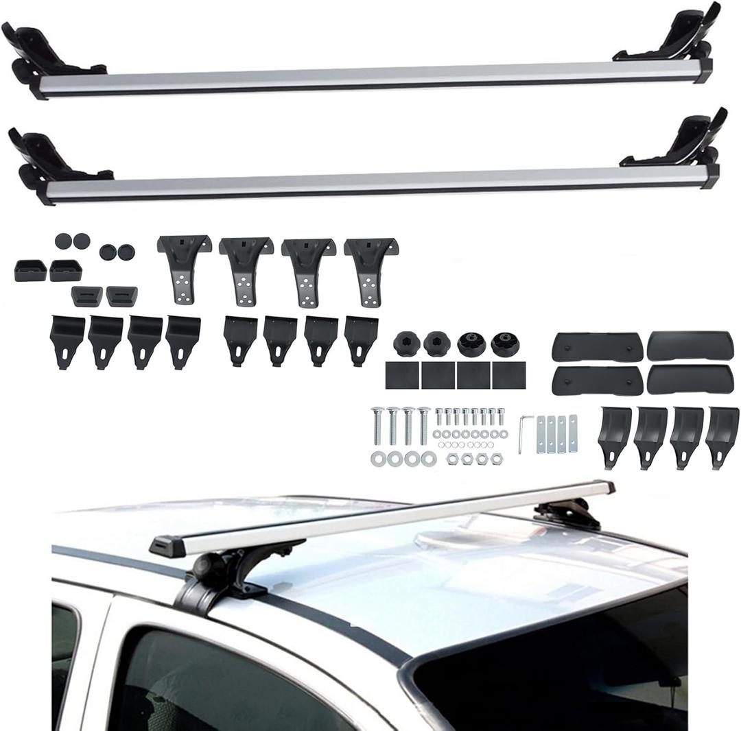 48 Inch Universal Car Top Roof Cross Bar Luggage Cargo Rack with 3 Kinds Clamp Silver Aluminum