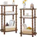 MaxSmeo Narrow Side Table Set of 2, 3-Tier Narrow End Table Living Room Set of 2 with Storage, Skinny Side Table Nightstand for Small Space, Bedrooms, Living Room (Rustic Brown)