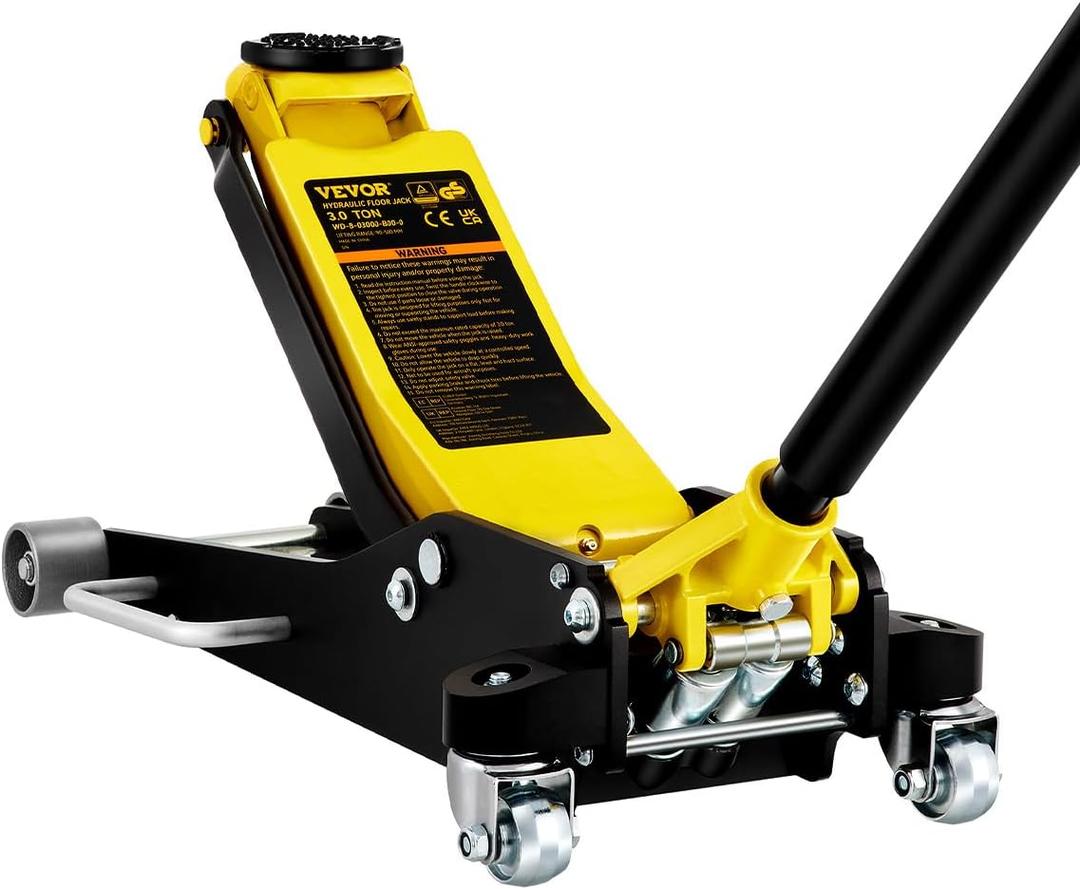 VEVOR 3 Ton Low Profile , Aluminum and Steel Racing Floor Jack with Dual Pistons Quick Lift Pump for Sport Utility Vehicle, Lifting Range 3-6/11"-19-11/16", yellow,black