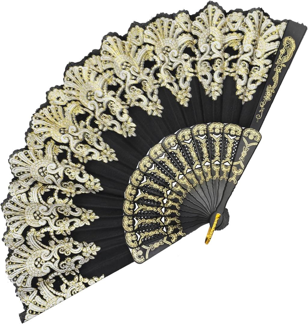 Handheld Chinese Folding Fan Hand Fans for Women Foldable Bulk for Party Wedding Church Dancing (Black)