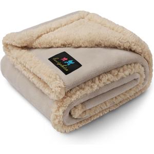 Waterproof Pet Blanket, Liquid Pee Proof Dog Blanket for Sofa Bed Couch, Reversible Sherpa Fleece Furniture Protector Cover for Small Medium Large Dogs Cats, Grey Beige Small 40" x 28"
