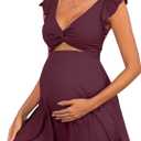 Charmo Ruffle Ribbed Maternity Swimsuit One Piece Cutout Pregnancy Bathing Suits Push Up Twisted Swimwear Swim Dress (Large, Dark Red)