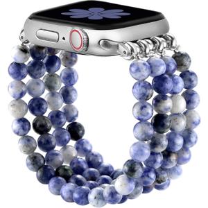 JR.DM Natural Stone Beaded Bracelet Bands Women Compatible with Apple Watch 42mm(S3/2/1) 44mm 45mm 46mm 49mm Comfort Cool Elastic Strap Replacement for iWatch Series 11/10/9/8/SE/7/6/5/4/3/2/1/Ultra