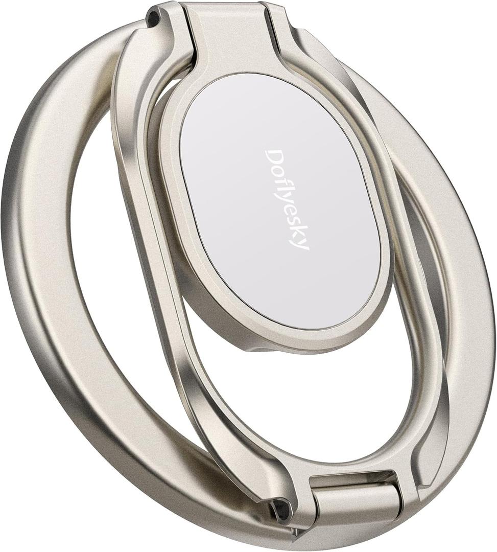 Magnetic Phone Ring Holder, Double Adjustable Gym Finger Ring Grip and Stand, Removable Phone Grip, for iPhone, iPad and Smartphones, Compatible with Magnetic Car Mount (Natural Titanium)