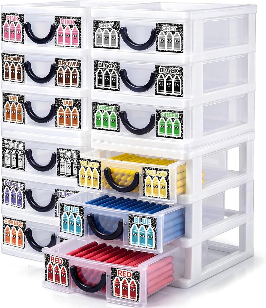 Wenqik 4 Pcs Plastic Crayon Storage Box for Classroom Crayon Organizer Holder Case for Marker Pen Art Craft Supplies Back to School Drawer Container for Classroom Office Table Decor with Color Label