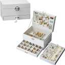 Jewelry Boxes for Women, 5 Layer Large Jewelry Holder Organizer for Necklace, Bracelet, Earrings, Cute Earrings Jewelry Box with Necklace Organizer for Girls (White, 5 Layer)