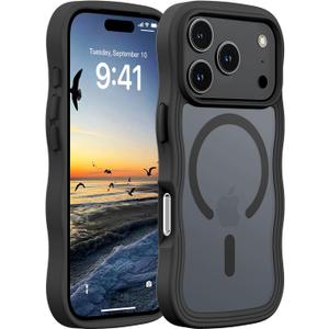 2 x Hualele for iPhone 17 Pro Max Case Cute for Women, Compatible with MagSafe, Military Grade Dropproof Translucent Matte Back Curly Wave Edge Slim Girly Phone Case 17 Pro Max Case iPhone, Black