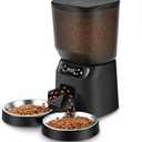 Automatic Cat Feeders for Two Cats, 5L/20 Cups Double Automatic Cat Food Dispenser with 2 Stainless Bowls, Timer Setting 20 Portions 6 Meals Per Day, 10s Meal Call, Pet Feeder for Dog (Black, 5L)