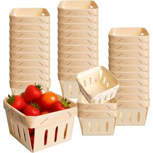 9 Pieces Wooden Berry Basket Bulk 4 x 4 x 2.6 Inch One Pint Square Small Wooden Picking Boxes Vented Gift Baskets for Food Storage Spring Party Decorations Baby Shower
