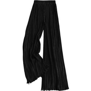 Satin Pants for Women Dressy Flowy Palazzo Plisse Silk Pants Wide Leg Pleated Casual Trousers (Small, Black)