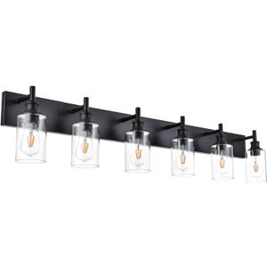 Wanluce 6 Light Bathroom Vanity Lights Black Bathroom Lighting Fixtures Over Mirror with Clear Glass Shades, Farmhouse Wall Sconces Vanity Lighting Fixture for Bedroom Living Room