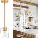 Gold Pendant Lights Kitchen Island, 6" Hanging Lights Fixtures with Clear Glass Shade, Modern Brass Kitchen Pendant Lighting Over Island for Dining Room, AD-22004-1P-GD-C