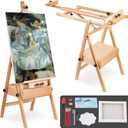YOKUGO H-Frame Art Easel for Adults, Beech Wood Large Artist Easel for Painting with Storage Drawer, Foldable & Adjustable Table & Floor Design Studio Stand for Teen, Natural