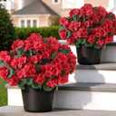 GLIDLION 2 Pack Artificial Geranium Flowers Topitary Trees for Outdoors, UV Resistant Geraniums Potted Bushes Look Real Silk Faux Plants for Front Door Garden Porch Planter Farmhouse Home Decor (Red)
