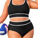 Aqua Eve Plus Size One Piece Swimsuit with Sleeve Tummy Control Bathing Suit Ruffle Vintage Swimwear Black, 22W
