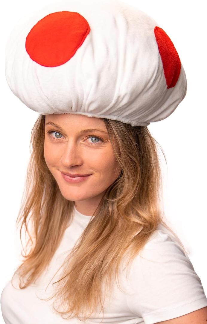 ComfyCamper Mushroom Hat Costume for Adults - Womens Mens Pink Red White Cosplay Halloween Costumes Women, One Size