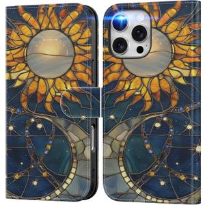 FUNMIKO for iPhone 16 Pro Max Wallet Case with Cash Clip + Card Holder | RFID-Blocking, Military-Grade Drop Protection & UV-Printed Artwork, Magnetic Closure with Leather Kickstand