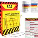 Lontcs MSDS SDS Binder and Wall Station Set,Yellow Heavy Duty 3 Inch Material Safety Data Sheet 3 Ring Binder with SDS Wire Rack and Display Sign,Chain,Safety Posters,MSDS Labels,Binder Wall Mount