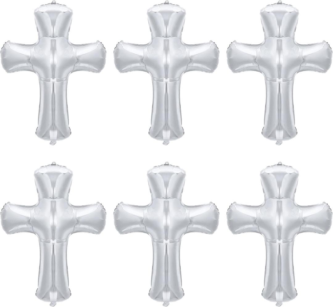 6 Pcs 34 Inch Cross Balloon Jumbo Baptism Large Memorial Balloons Communion Christening Religious Foil Party Balloon for Xmas Home Outdoor Decorations(Silver)