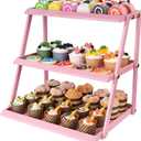 WWN Thickened metal 3 Tier Cupcake Stand with Pink Coating - Elegant Dessert Tower- Cookie Tray Rack- Tea Party Serving Platter- Easy Assembly Pink Cake Stand for Wedding Baby Shower