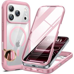 Miracase Magnetic for iPhone 17 Pro Case 6.3" [Compatible with MagSafe] Full-Body Phone Case with Built-in Glass Screen Protector & Camera Control,Drop Proof iPhone 17 Pro Cover, Pink