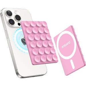 amBand Airplane Travel Essentials Phone Holder, Anti-Slip Magnetic Suction Cup Phone Mount for iPhone Fits Magsafe Attachment, Influencer/Sharer/Content Creator Must Haves for Selfie/Video, Peony Pink