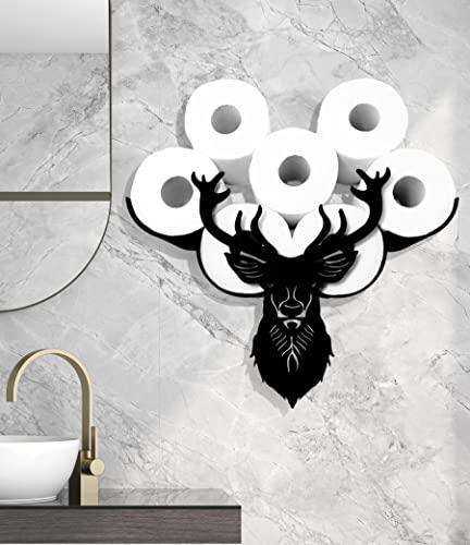 Metal Deer Wall Toilet Paper Storage,Animal Decorative Metal Holders,Black Toilet Tissue Holder,Cute Paper Storage for Bathrooms,Wall Pape Organizer Hold Extra 8 Rolls