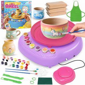 Pottery Wheel for Kids, Arts & Crafts Pottery Painting Toys Kit for Kids Ages 8-12, Art Supplies with 3 Pack Air Dry Clay and Clay Tools, Birthday Easter Gift for Girls Boys 6 7 8 9 10 11 12 (Pink)