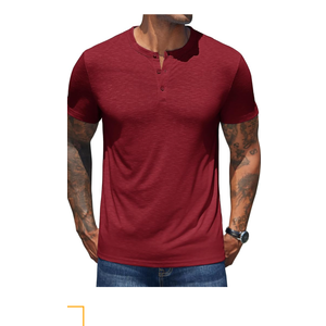 COOFANDY Men's Henley Shirts Short Sleeve Casual Basic Henley Tee Summer Button Lightweight Stretch T Shirts, Extra Large, Burgundy 