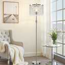 Dimmable Crystal Floor Lamps for Living Room, 1000LM LED Bulb Included, Standing Lamp with Knob Switch, Tall Silver Modern Floor Lamp for Bedroom Nursery Office Reading