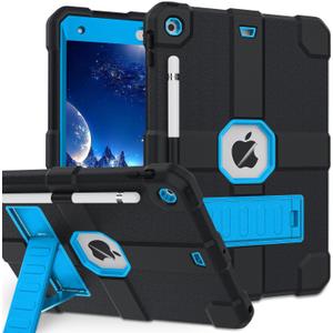 Case for iPad 9th/8th/7th Generation 2021/2020/2019(10.2 inch), Heavy Duty Shockproof Rugged Protective 10.2" Cover with Built-in Stand for iPad 9 8 7 Gen(Black+Blue)
