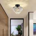 Close to Ceiling Light Fixtures Mini Crystal Flush Mount Ceiling Light Chandelier Modern Indoor with E26 Base Hallway Bedroom Bathroom Entryway Kitchen (Black) (3-layer)