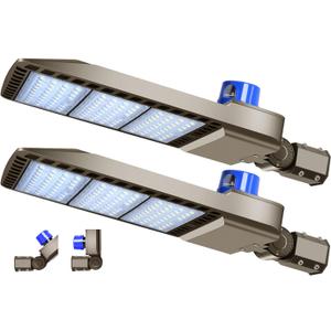 ledmo 300W LED Parking Lot Light 36000LM 5000K Adjustable Slip Fit Mount Security Lighting with Dusk-to-Dawn Photocell IP65 Waterproof LED Stadium Flood Light for Garage, Yard, Street 2 Pack, 300W/Slip Fit/2PC