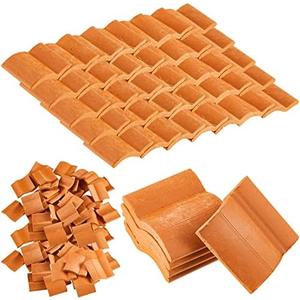 Charniol Miniature Roof Tiles Model Building Set Dollhouse Shingles Clay Roof Tiles for Model Fake Landscape Accessories for Crafts Project Shed DIY Kitchen Garden Diorama Roofing, Set of 2