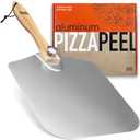 OUII Aluminum Pizza Peel Metal - 12 x 14 Inch. Pizza Spatula for Oven with Foldable Wood Handle. Pizza Oven Accessories Tools. Turning Peel, Bread, Pastry, Dough, Cake Spatula