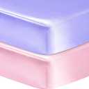 GUNTAIL 2 Pack Satin Soft Crib Sheet for Baby with Sensitive Hair Silky Baby Mattress Sheet Pink and Violet Unisex 52x28x8 Fitted Sheets