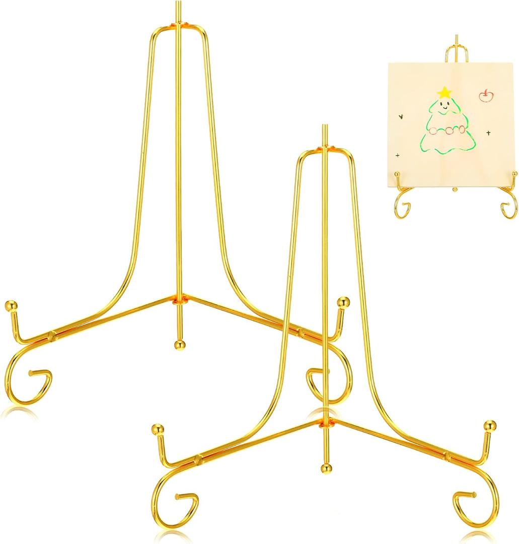 2PCS Plate Holder Easel Display Stand 8 Inch Gold Iron Tabletop Picture Stand for Display Photo Frames Decorative Plates Card for Home and Office Decor