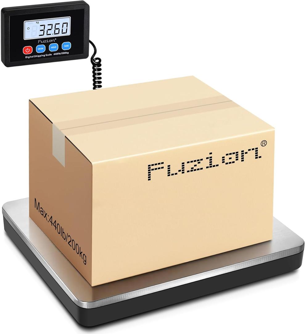 Fuzion Shipping Scale 440lb x 10g Accuracy, Postal Scale with Hold/Tare, Digital Shipping Scale for Packages Small Business, Luggage, Battery & AC Adapter