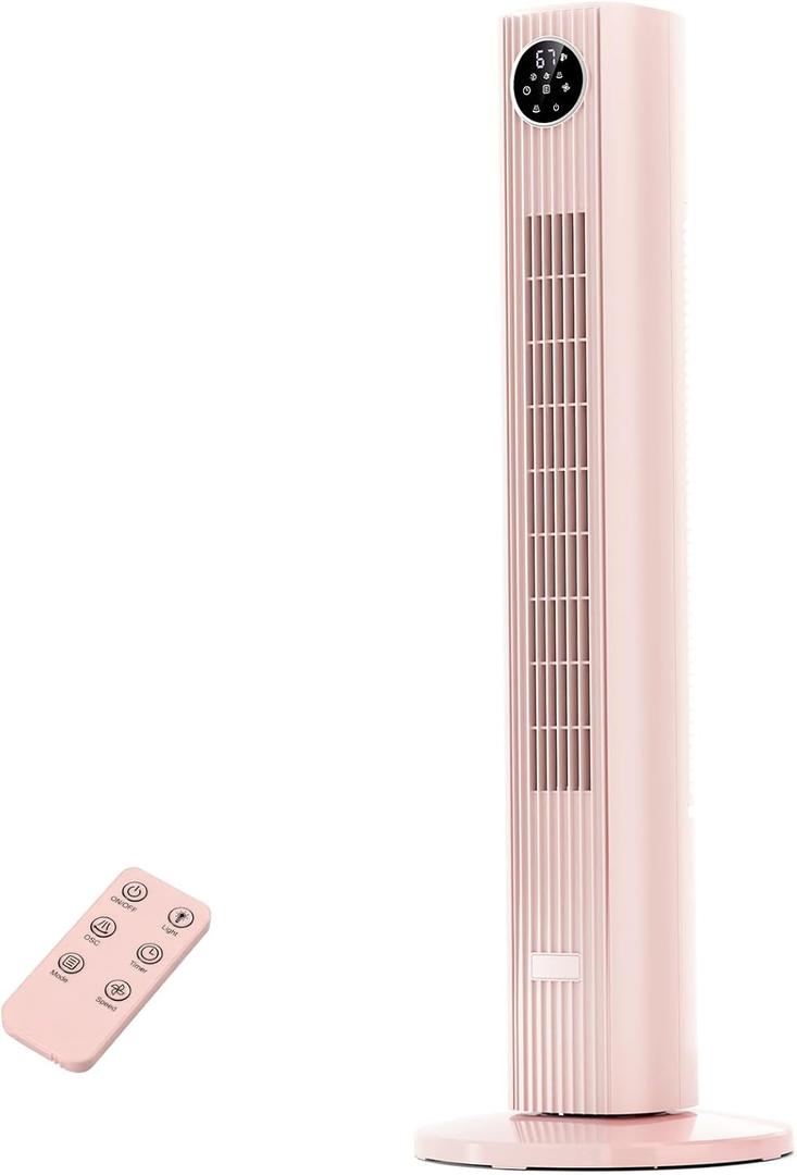 Antarctic Star Tower Fan Portable Floor Fans 85Oscillating Fan Quiet Cooling 12H Timer Remote Control Standing Bladeless Electric 3 Wind Speeds 4 Modes Bedroom Office,36 inch, Pink