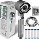 Ion Shower Drops Head Filtered Showerhead With Five Filters, Filtered Shower Head With Handheld, High Pressure Turbo Showerhead, Reusable, Adjustable Settings With Hose (Gray)