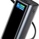 Laptop Power Bank, 130W Portable Charger with Dual Ports & Built-in Retractable Cable, 20000mAh Portable Power Bank with Smart Digital Display, for iPhone 17/16/15 Pro/Pro Max Series, MacBook, Android (black 20000w)